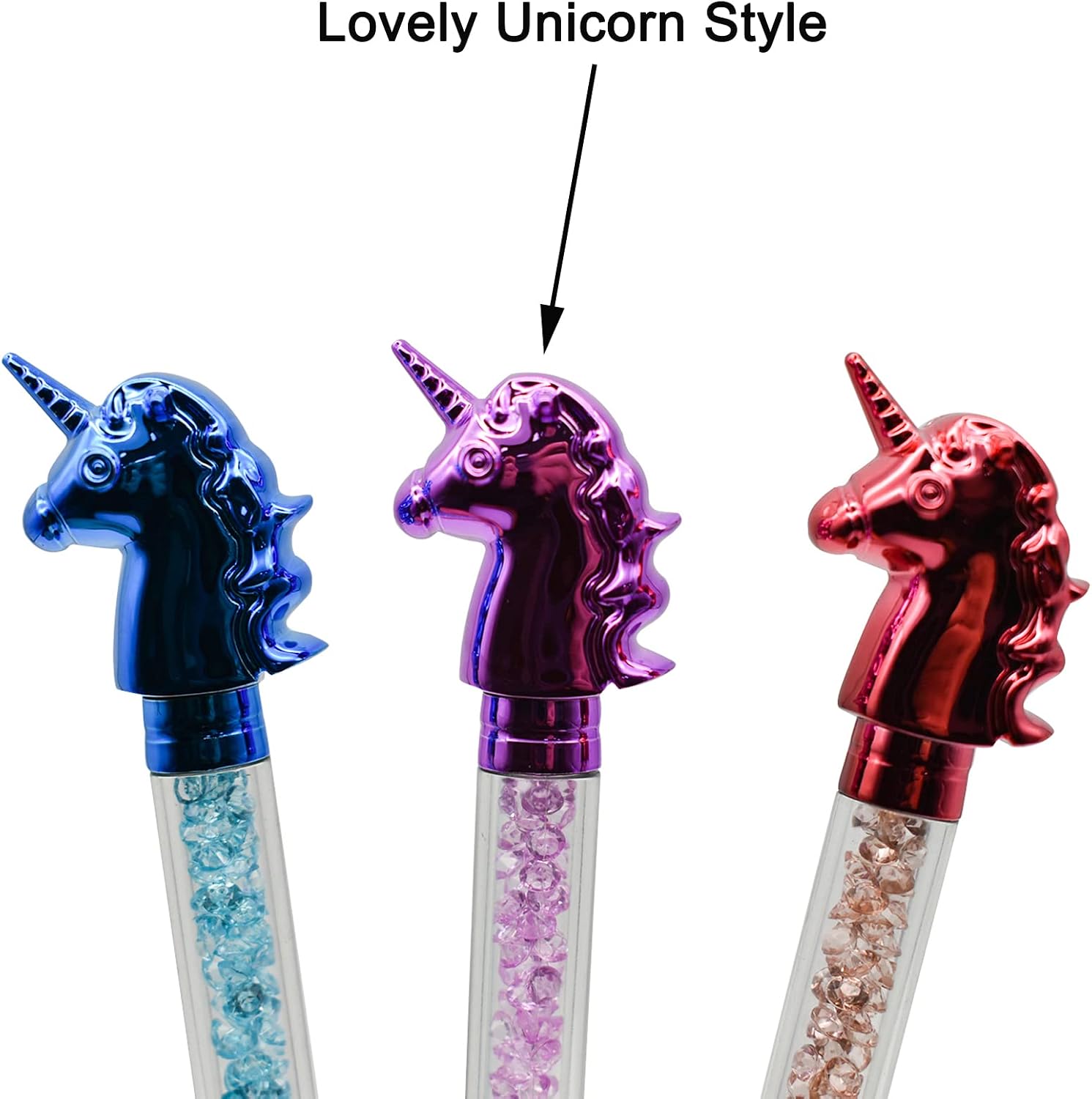 Maydahui 12 PCS Retractable Unicorn Ballpoint Pen Colorful Crystal Bling image 3