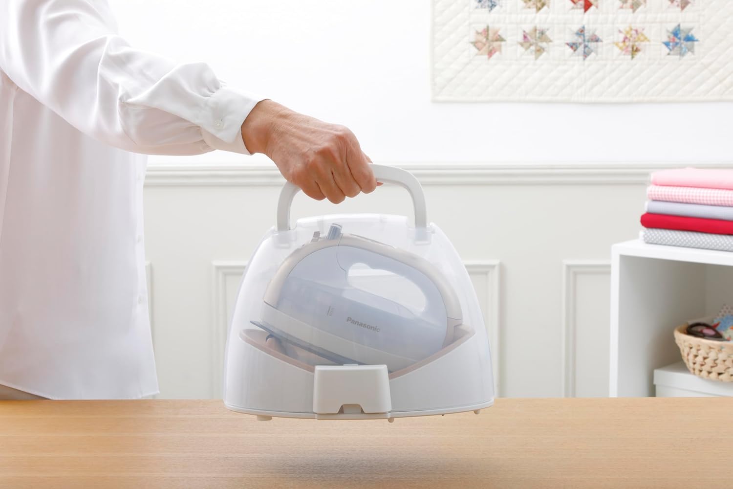 Panasonic Teal 360 Freestyle Cordless Iron NI-WL607 - Portable Steamer for Clothes with Ceramic Charging Base, Vertical Steam Irons, Compact Heavy Duty Press Ironing Machine, 2000 Watts