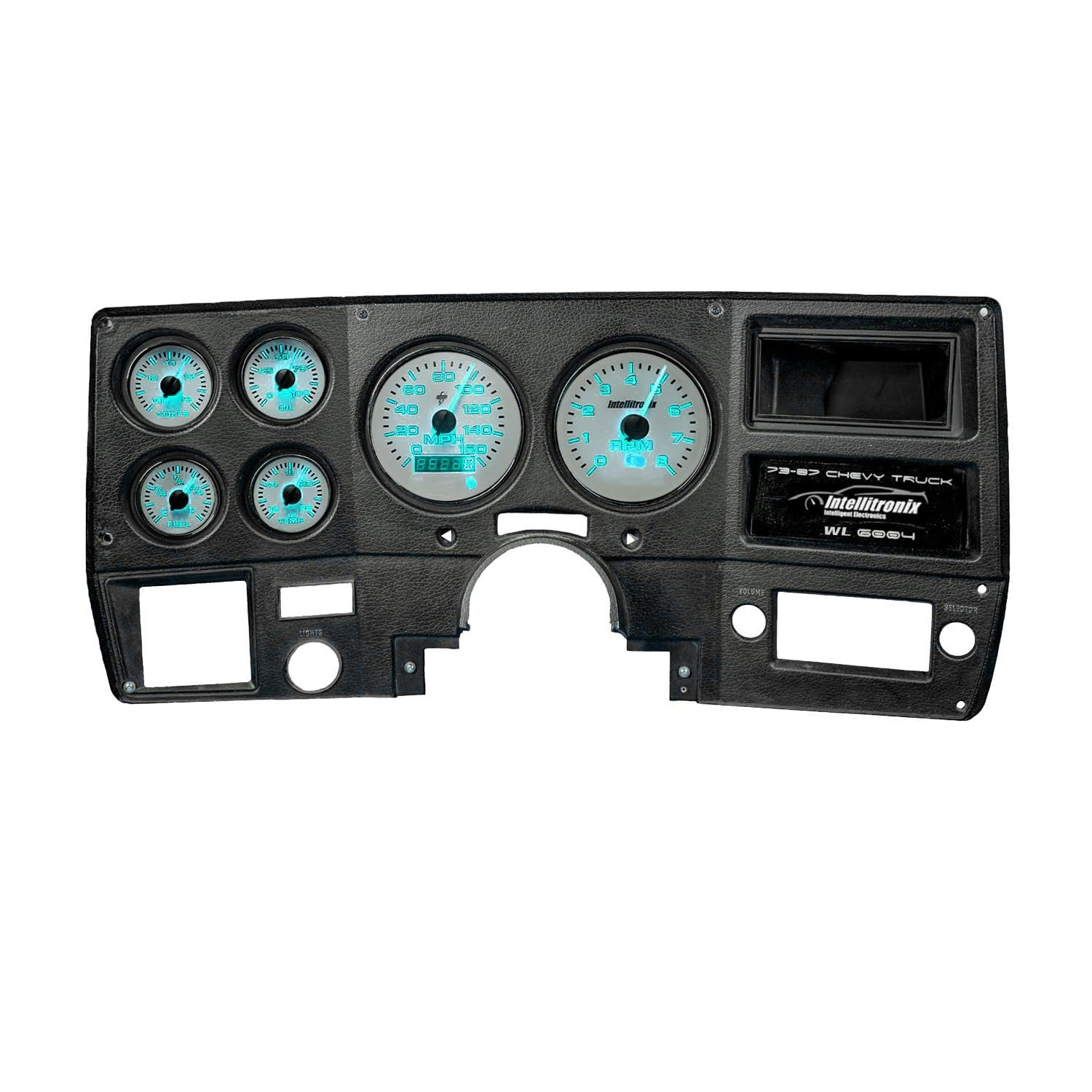 Analog Gauge Cluster Replacement for 1973-1987 Chevy Truck – White Face, LED Backlight, GPS Speedometer, Water & Oil Pressure Senders Included WL6004-S9020 (Teal)