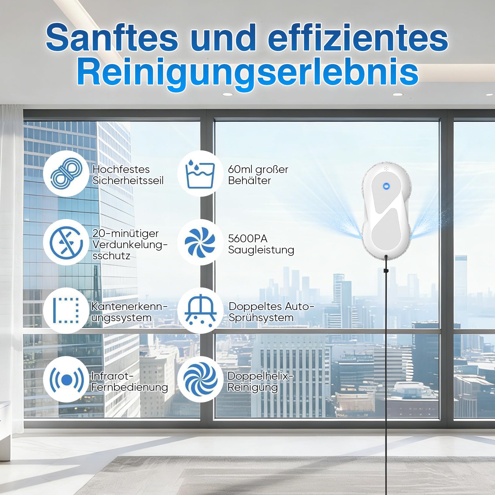 Fensterputzroboter 5600Pa, Elektrischer Fensterroboter mit Dual-Sprühsystem