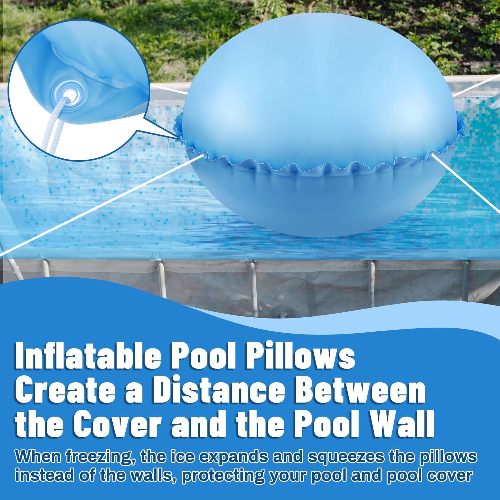 Poolkissen Winter Luftkissen Pool Kissen, Pool Winterkissen mit Loch und Schnur, Aufblasbare Poolabdeckung Kissen, 120x120cm Poolkissen Rund für Winterfeste Pool Abdeckung Schutz