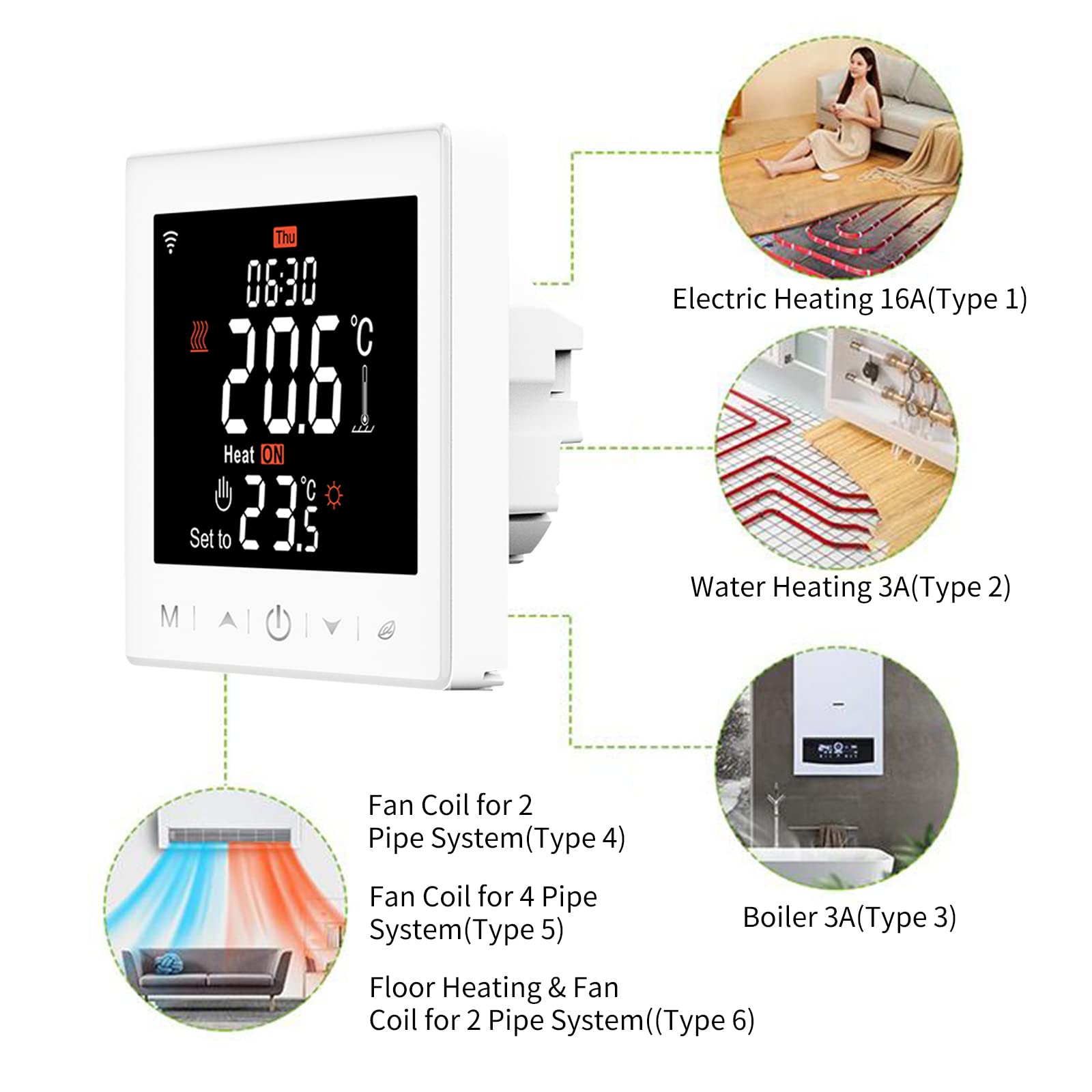 Acouto Calefacción por Suelo Radiante Eléctrico Termostato 16A con Aplicación Control por Voz Pantalla LCD de 3 5 Pulgadas Termostato Programable Inteligente Bloqueo Funciones y Estados del (#5)