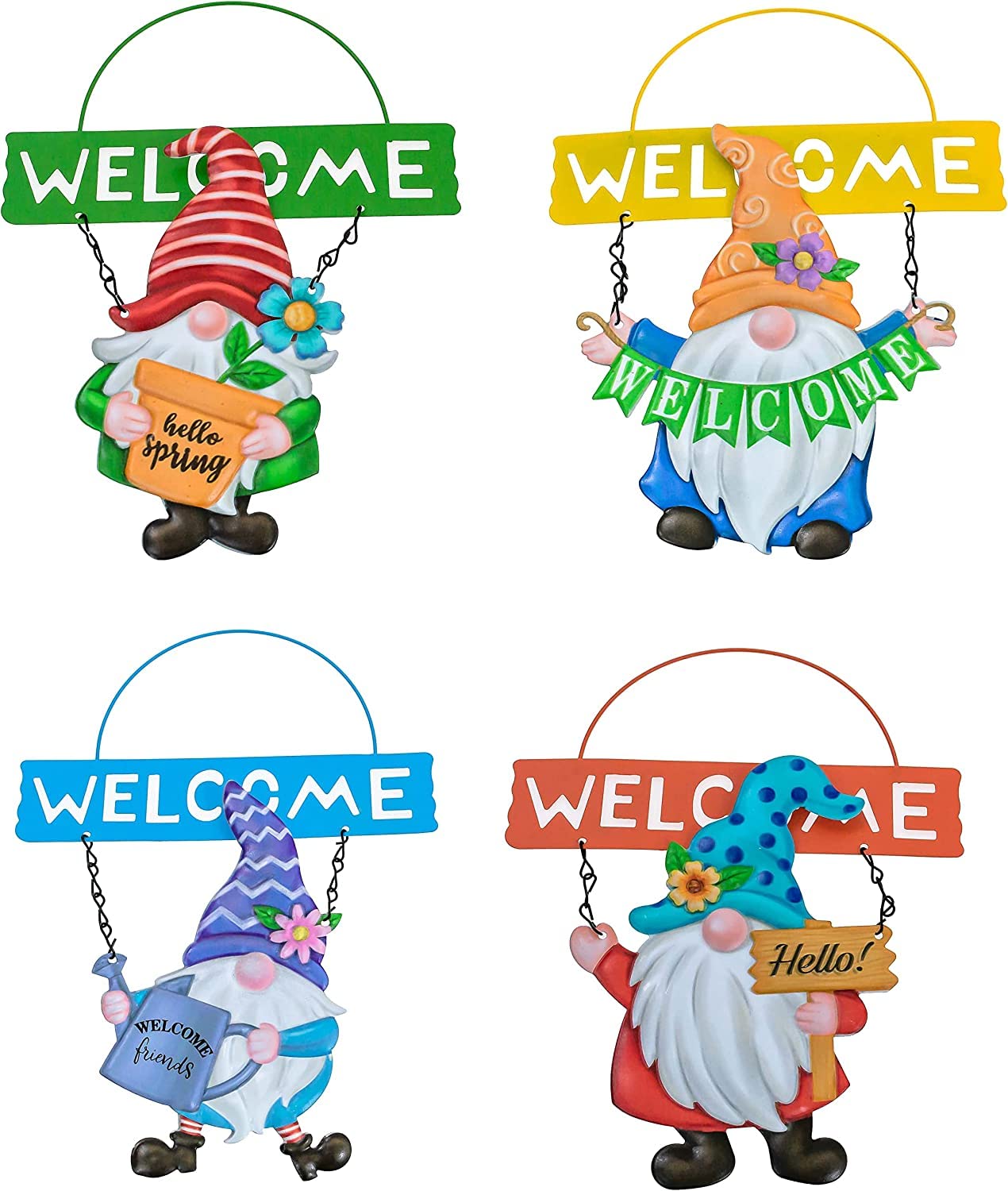 Pms Set Of 4 Gonk Gnome Hanging Metal Welcome Sign Garden Ornament Decoration