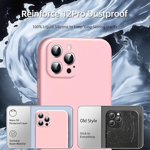 Miniatura 5 de Dssairo Funda 3 en 1 compatible con iPhone 12 Pro protección de cámara con 2 protectores de pantalla, silicona líquida delgada forro de microfibra a
