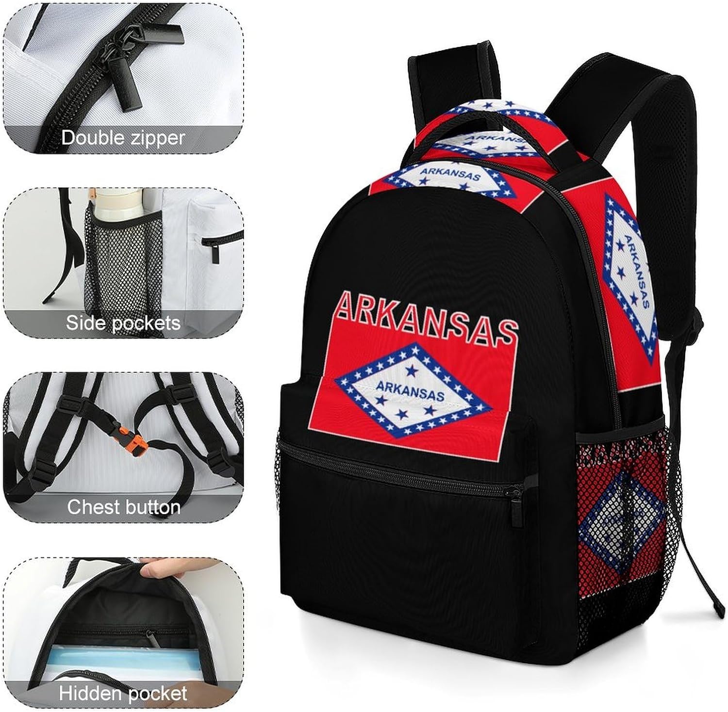 Arkansas State Flag Novelty Backpack Lightweight Printed Daypacks image 5