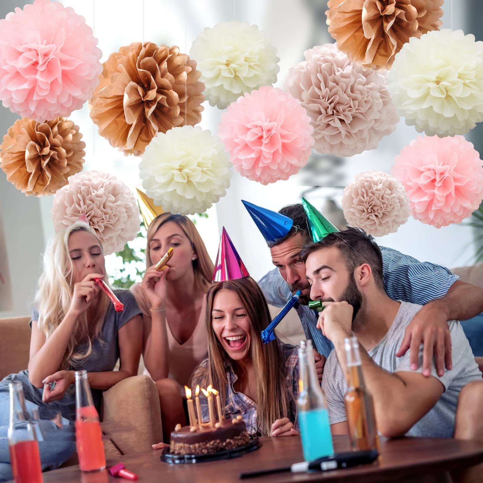 TRANKIELO® - Roségouden Tissuepapier Pompons – Bruiloft