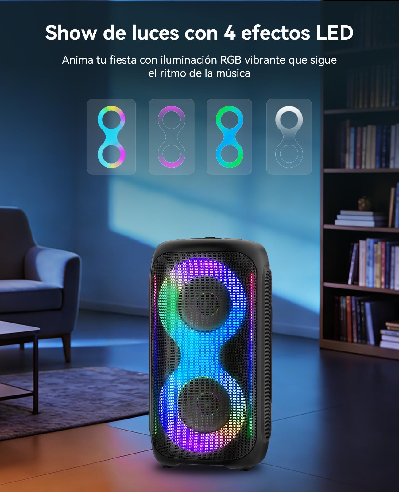 GKD40 Máquina de Karaoke Portátil para Adultos. Altavoz Bluetooth con Sistema PA, 2 Micros Inalámbricos Recargables y Luces LED. Woofer 4", Ideal para Casa, Fiestas al Aire Libre y para Cantar