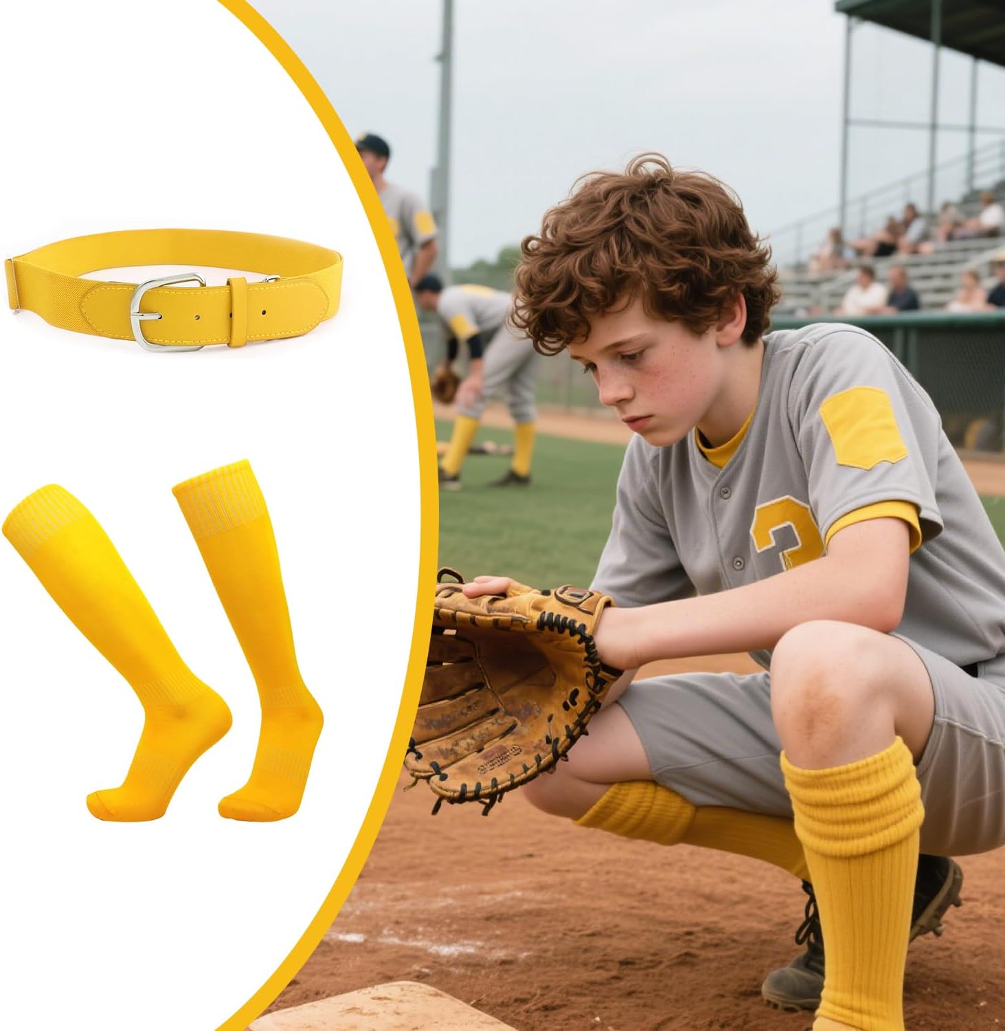 Baseball Socks & Belt Combo Set Softball Baseball Socks Adjustable Belt for Youth Girls Boys - Image 2