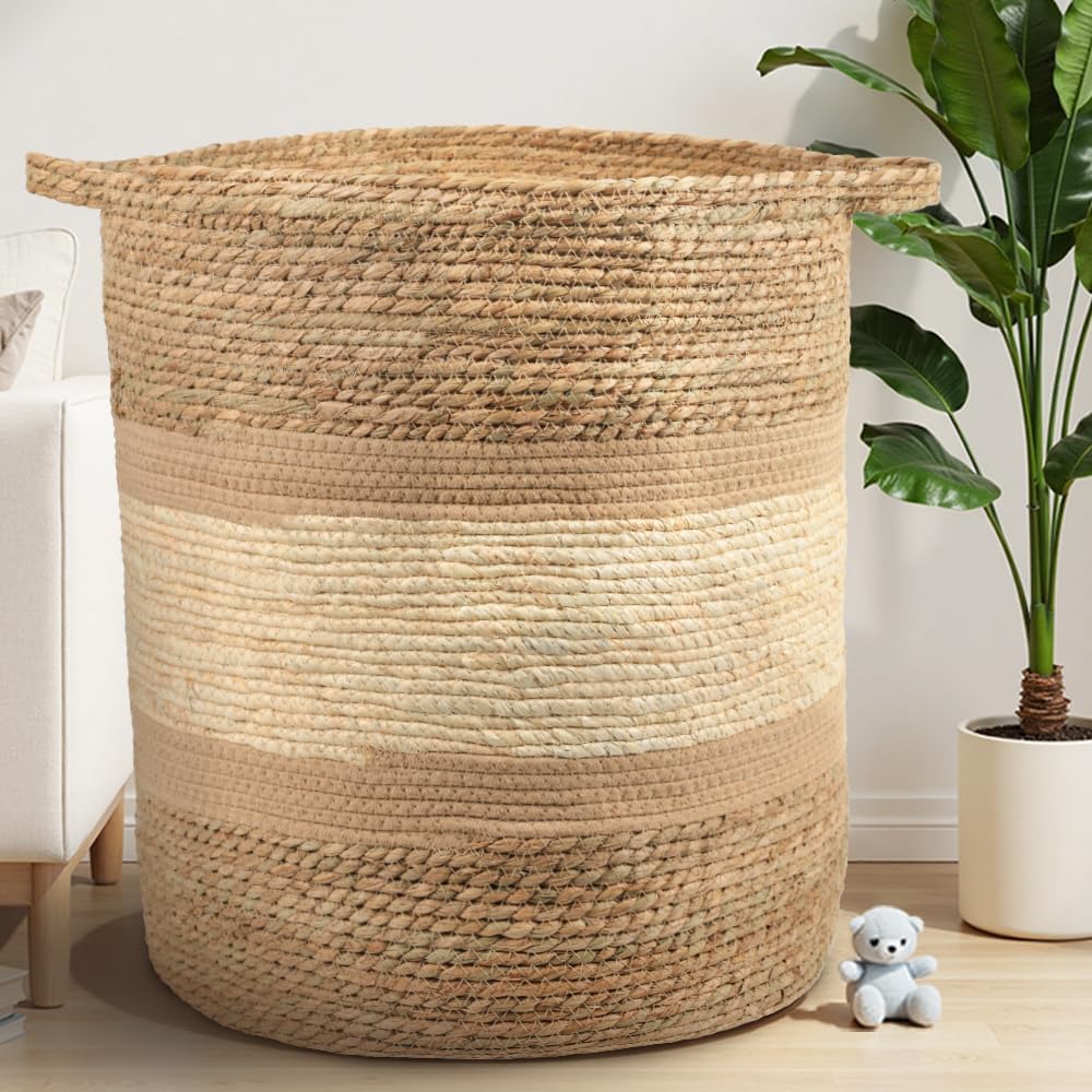 Large Woven Basket Storage with Handles, 100L Handmade Baskets and Bins for Blankets, Toys, Plants, Home Organization