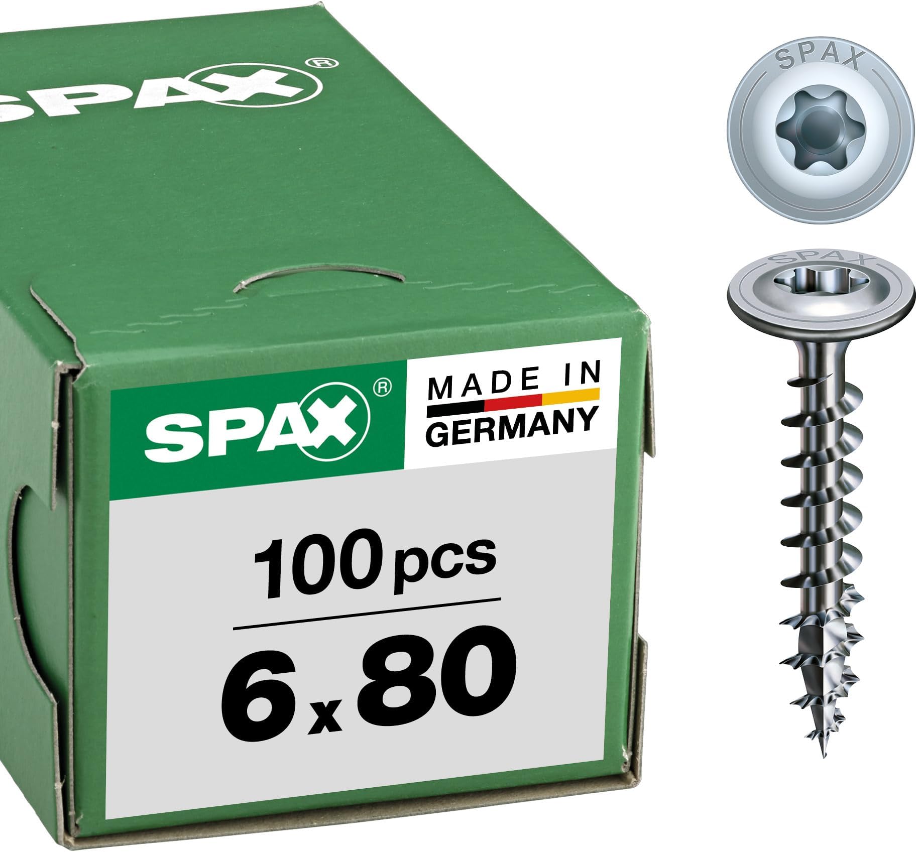Wood Screw 6 x 80 mm, Set of 100, T-Star Plus, Wafer Head, Partial Thread, 4Cut, Wirox, A3J, 251010600805