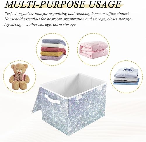 Miniatura 7 de Ollabaky Contenedor de almacenamiento plegable más grande con purpurina brillante, caja de almacenamiento decorativa de tela, organizador de cubos