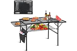 Folding Grill Table Metal, Portable Adjustable Height Multifunctional Camping Tables Outdoor for BBQ