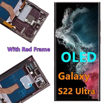 OLED Galaxy S22 Ultra LCD Screen Replacement for Samsung Galaxy S22Ultra 5G Display Touch Screen Digitizer SM-S908U SM-S908U1 Support Fingerprint S-Pen (with Red Frame+Back Cover Adhesive+Tools)