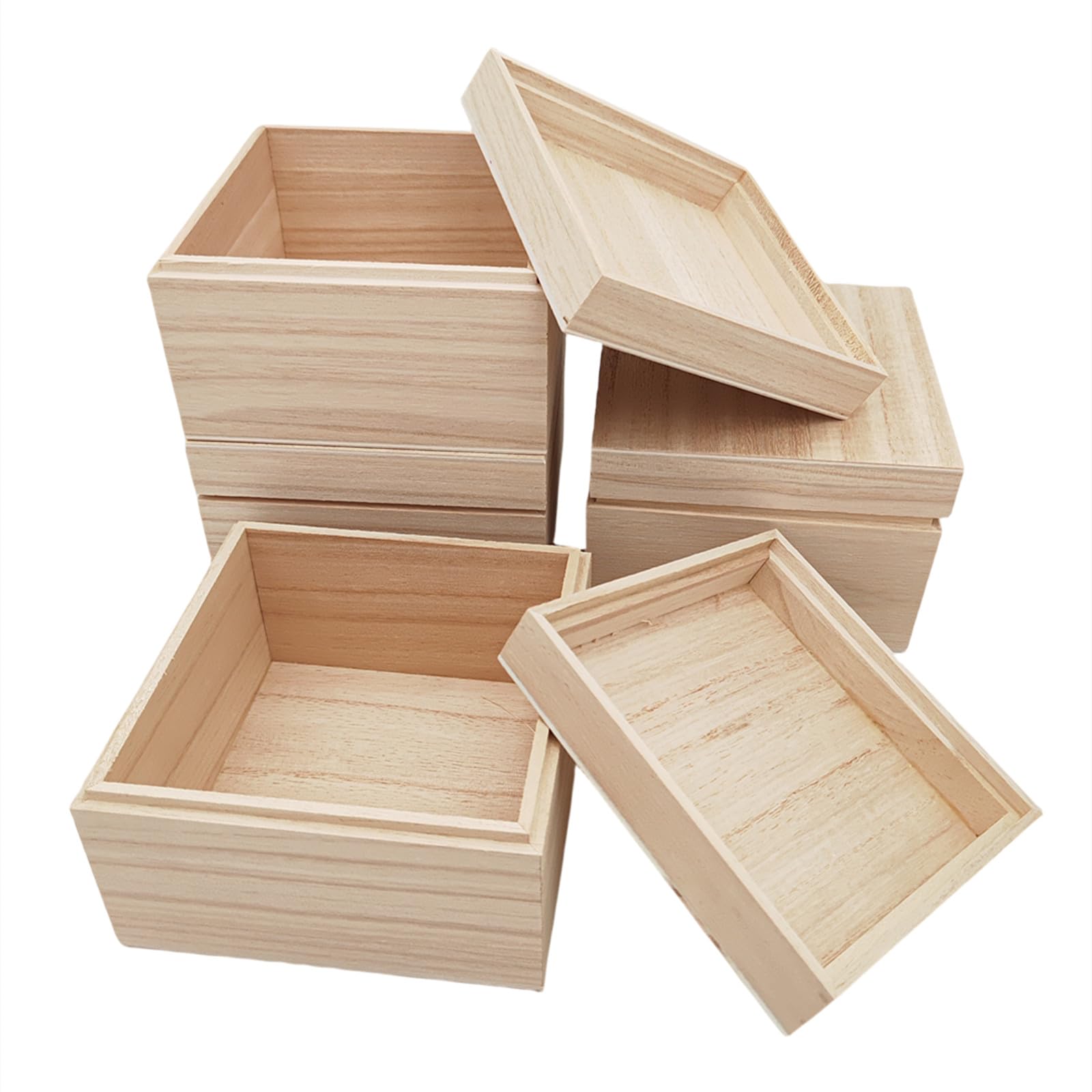 Anktily 4 Cajas Sin Terminar Con Tapa, 12 x 12 x 8 cm, Caja de Recuerdo Cuadrada Pequeña de Madera, Rústica para Manualidades y Almacenamiento en el Hogar