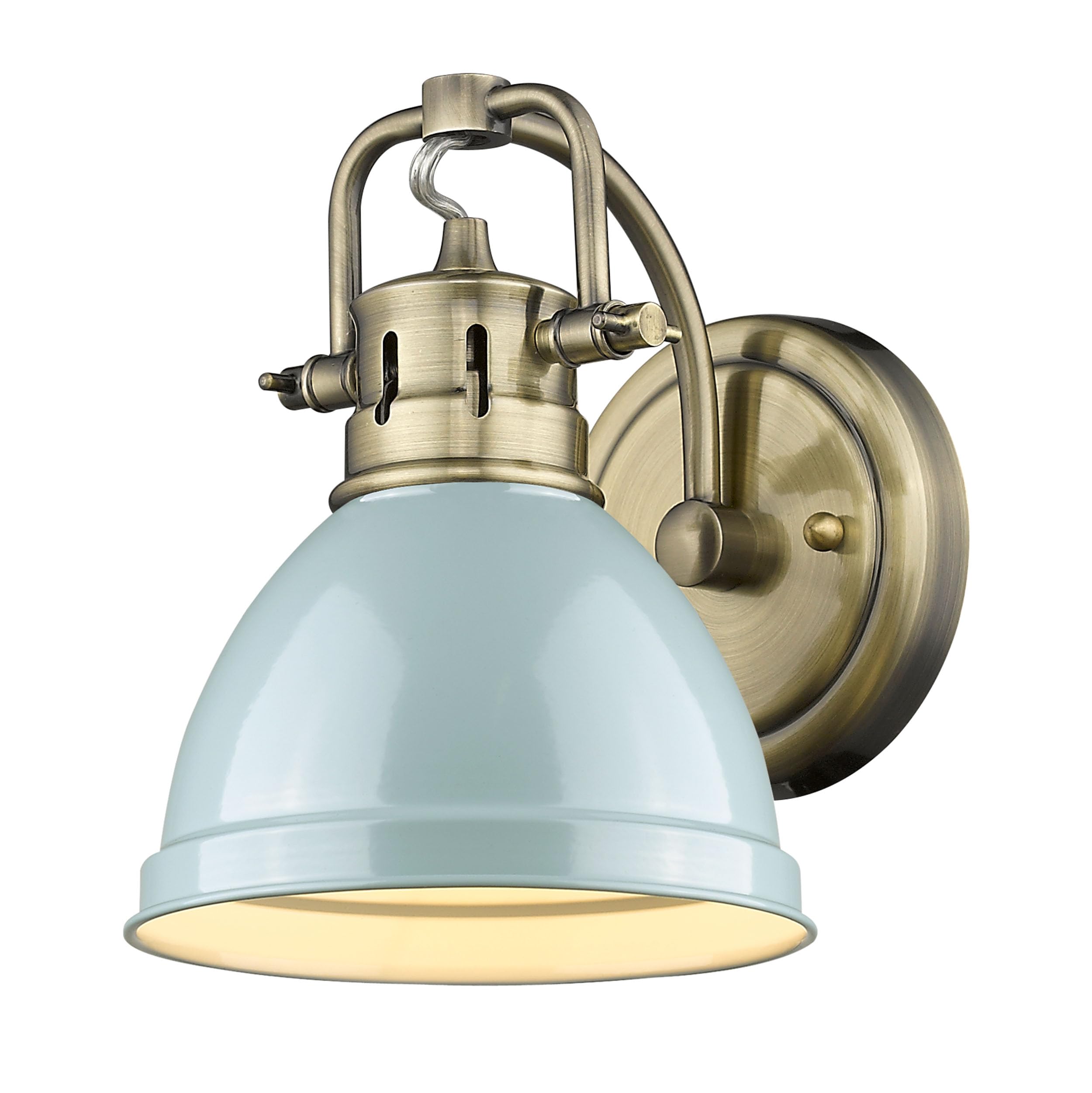 Golden Lighting 3602-BA1 AB-SF Duncan Bath Vanity, 8.25"L x 6.5"W x 8.5"H, Aged Brass with a Seafoam Shade- Vanity Light, Vanity Lights, Bathroom Lighting, Bathroom Vanity Light,