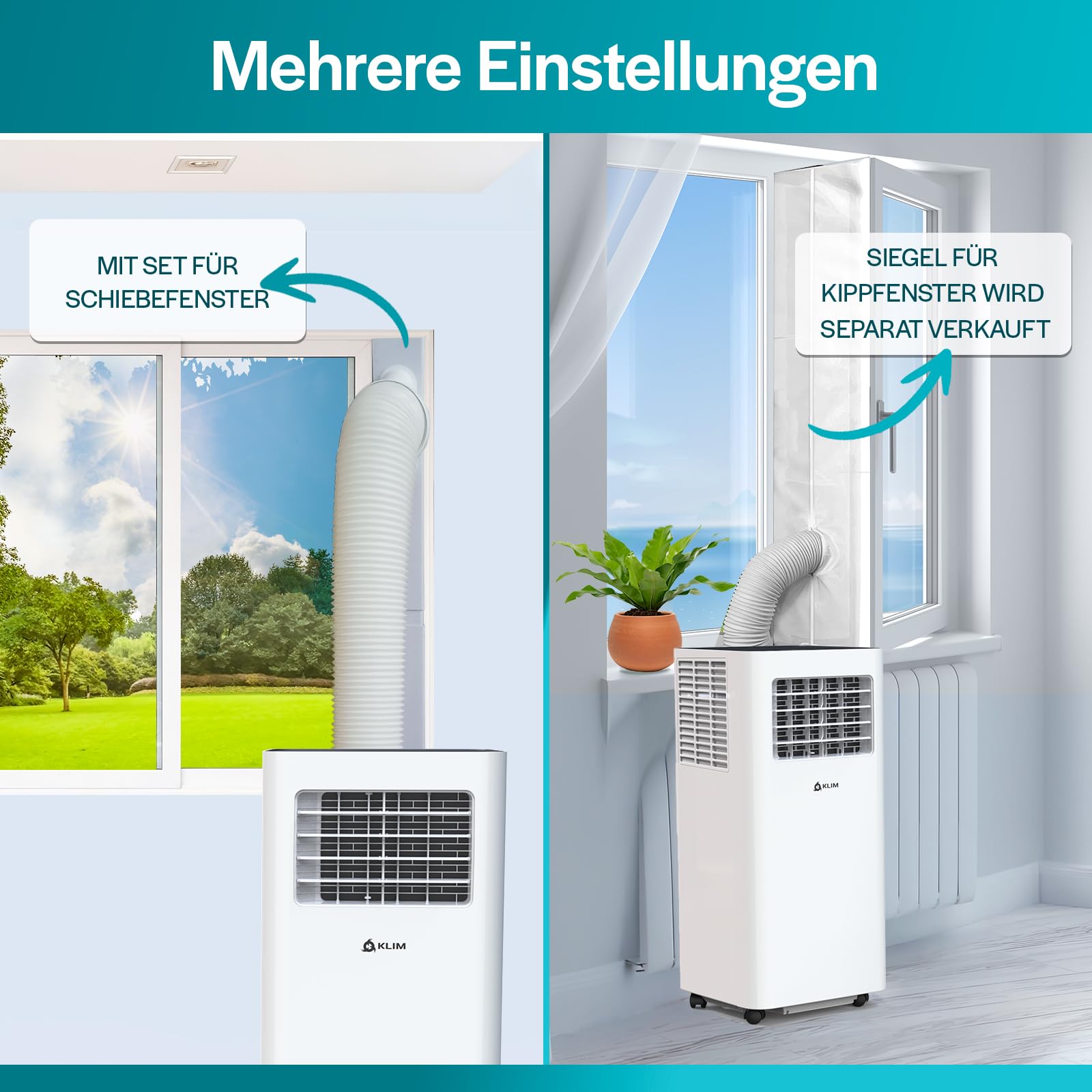 KLIM K9000-3-In-1 KLIMaanlage Mobil - Fernbedienung - Mit Integrierter Entfeuchtungsfunktion, Ventilator und Kühlmodus- 9000 BTU Tragbare KLIMagerät - Weiß