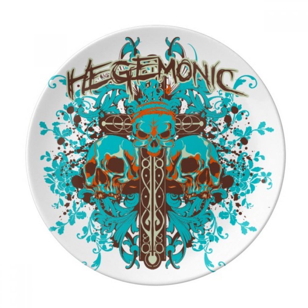 Assiette en porcelaine tête de mort bleu et noir 20,3 cm