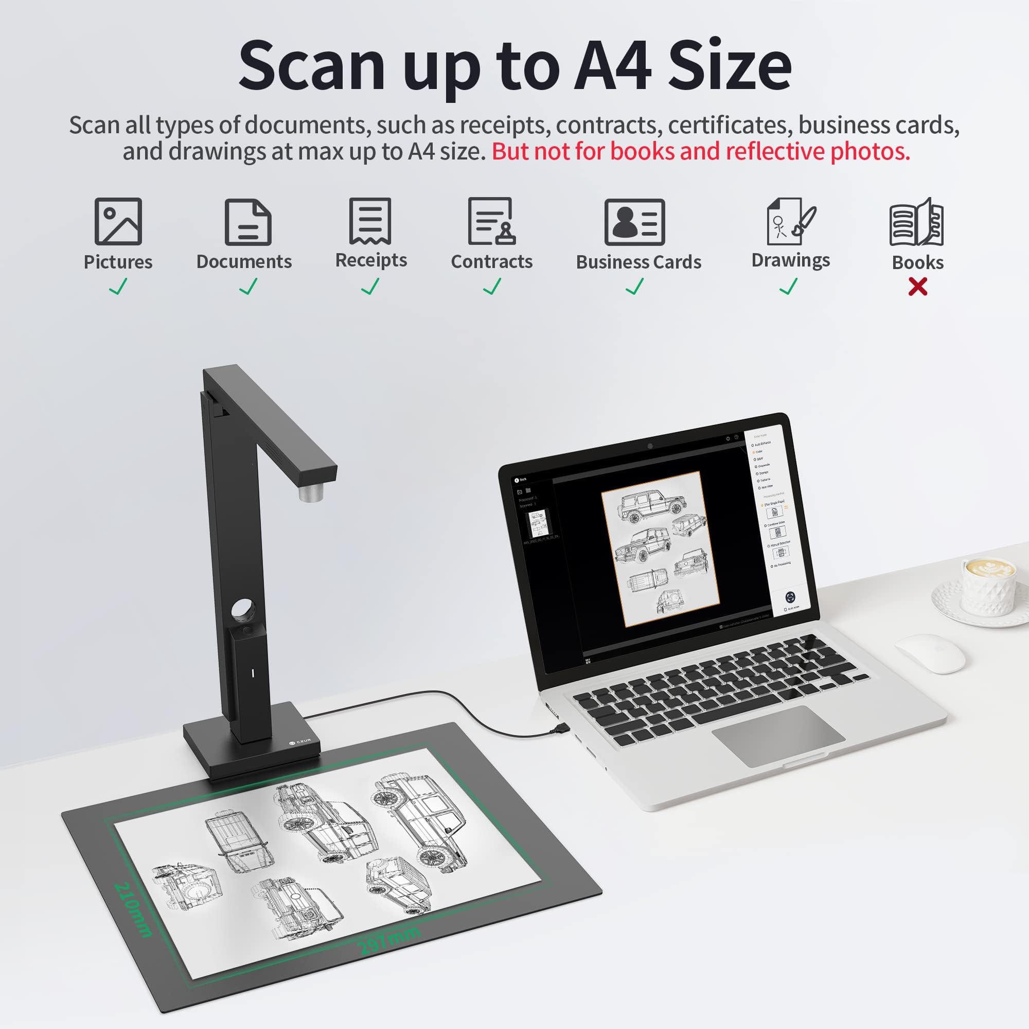 CZUR 8MP USB Cámara de Documentos y Visualizador, A4 Escáner Portátil de Documentos, para la Enseñanza y el Aula, Oficina en Casa, Compatible con Windows, macOS (Lens 800)
