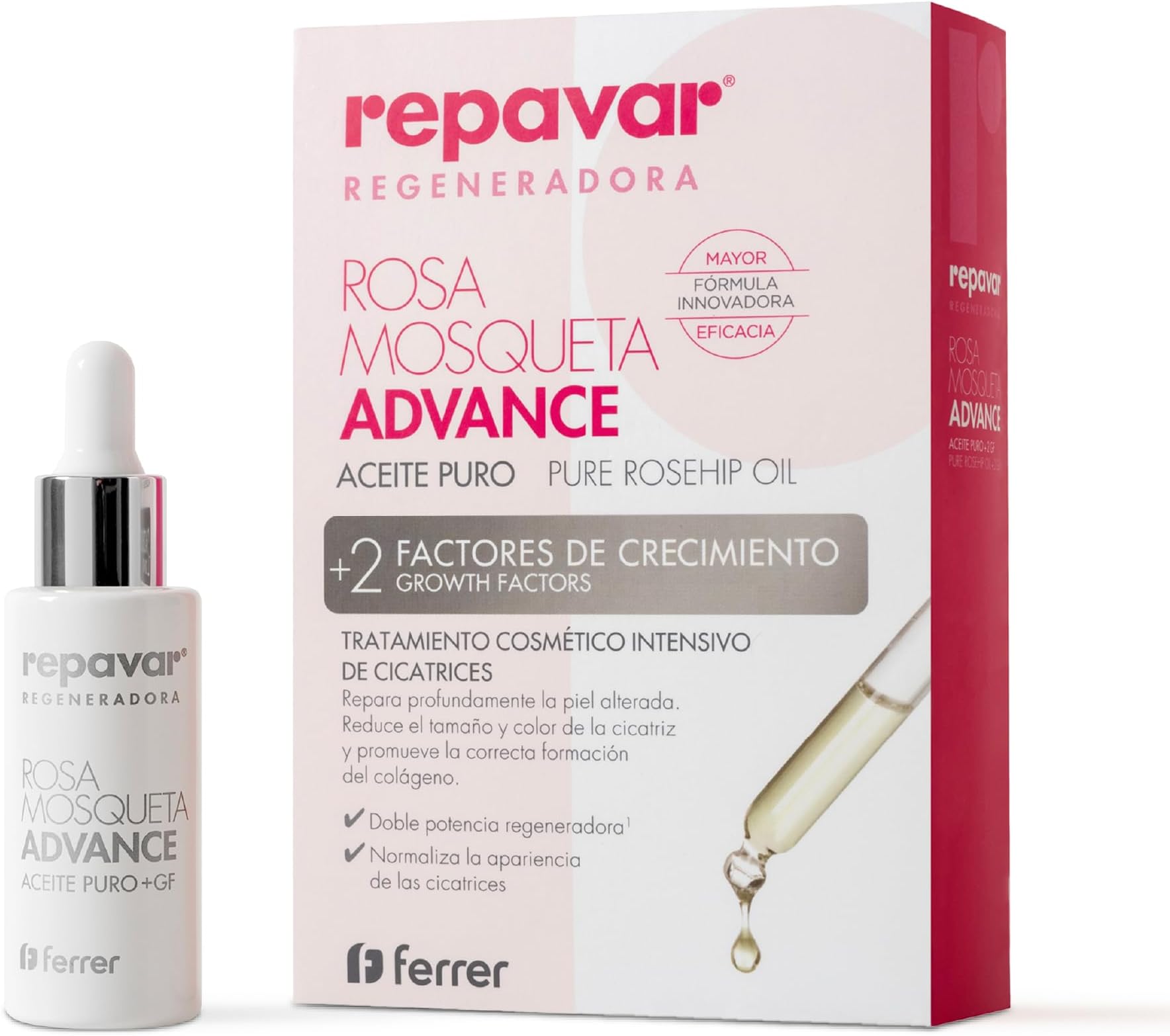 Repavar - Pure Rose Hip Oil - With 2 Growth Factors - Intensive Cosmetic Treatment with Double Reparative Power - Dropper Format - 15 ml