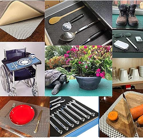 Miniatura 6 de Revestimiento de estante para cajón, tapete antideslizante para estantes, 12 pulgadas x 6.5 pies, patrón de cuadrícula, de PVC, no adhesivo, tapete