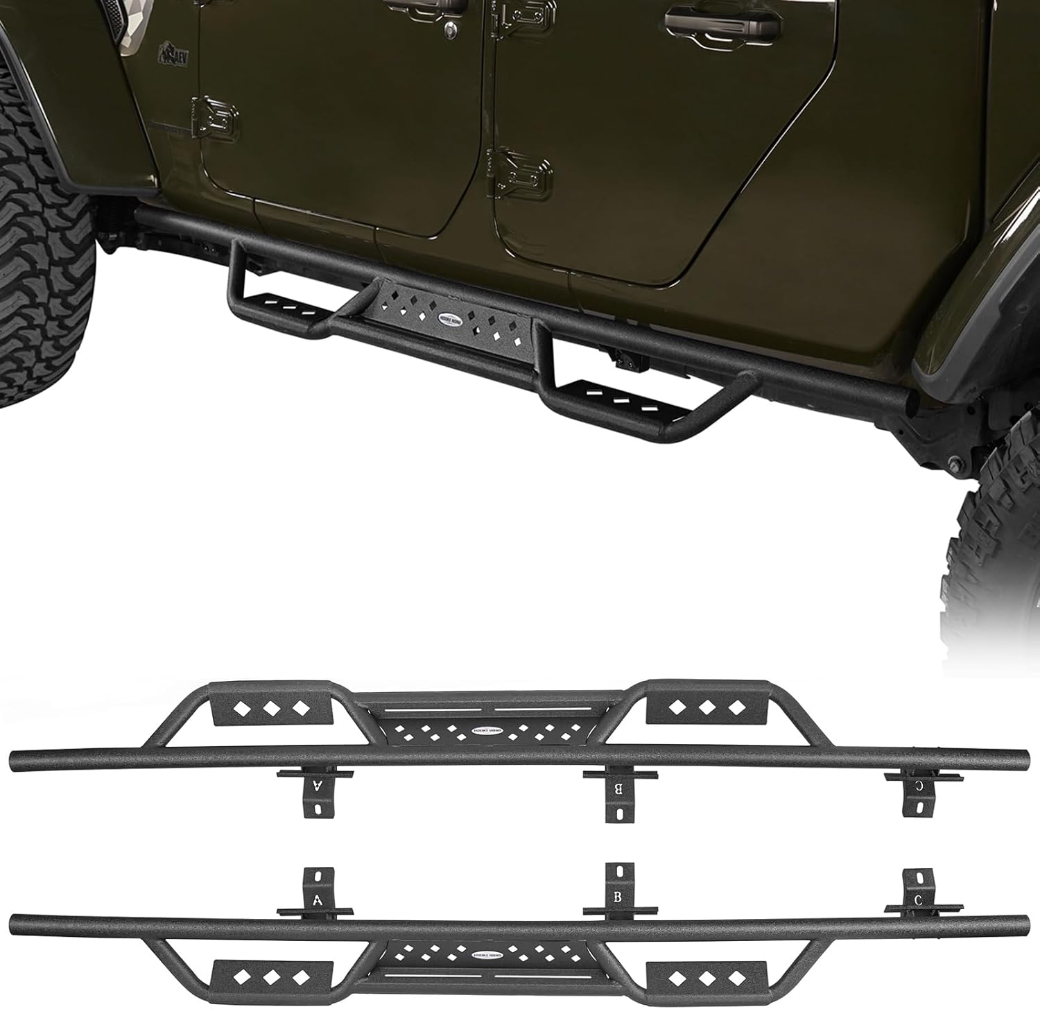 Hooke Road Gladiator 6.9" Drop Down Side Step Bars Running Boards Compatible with Jeep Gladiator JT 2020 2021 2022 2023 2024 2025 2026 Pickup Trucks