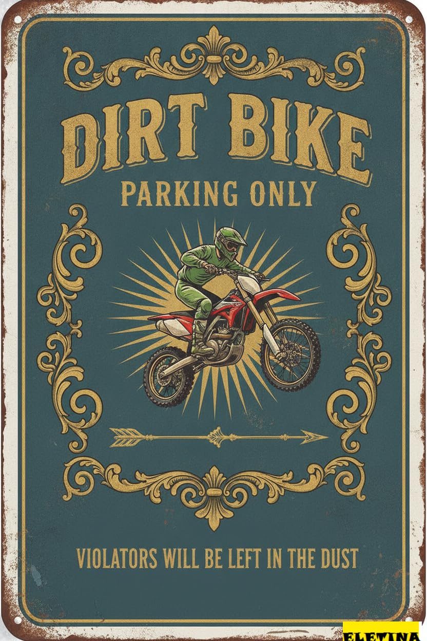 Personalized Sign for Man Cave Funny Dirt Bike Metal S Dirt Bike Parking Only Violators Will Be Left The Dust Tin Boys Room Bedroom Wall Decoration 8x12in Private Property Decorative