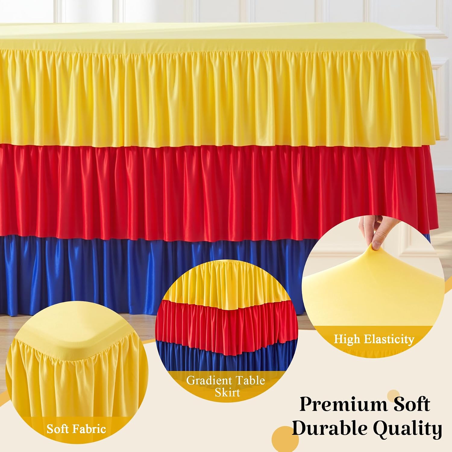 Rainbow Tablecloth Tutu Table Skirt with Ruffle for 6 Foot Rectangle Table, Stretch Elastic Rainbow Table Cloth Cover for Baby Shower Unicorn Birthday Party, Teacher Desk Classroom Banquet Decor