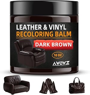 Leather Recoloring Balm - Scratch Repair & Color Restore Kit for Faded Leather, Leather Couch & Car Seats - 10OZ Leather Restorer Balm for Furniture, Auto Interior, Vinyl, Accessories (Dark Brown)