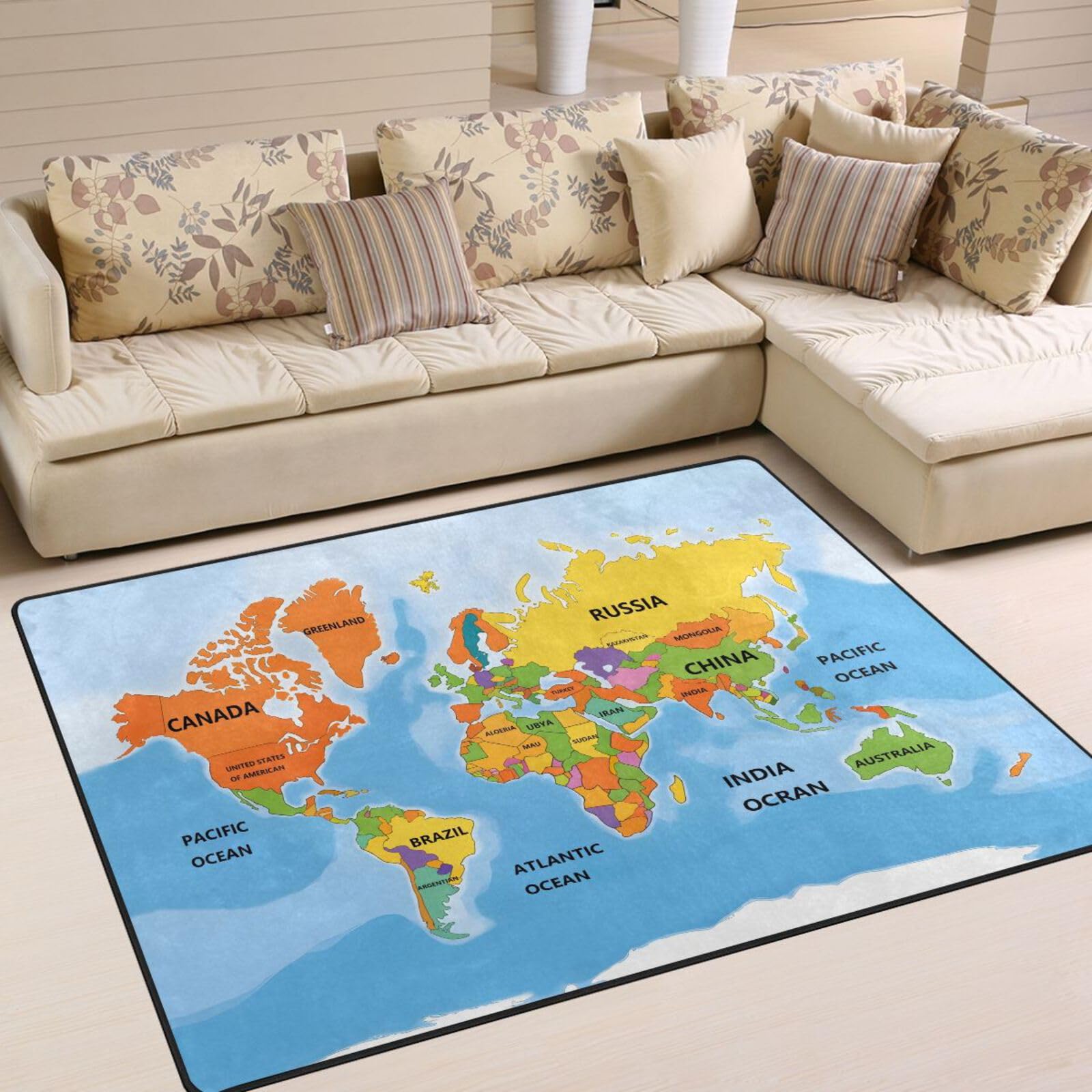 Amazon.com: ALAZA Colorful World Map Area Rug Rugs for Living Room