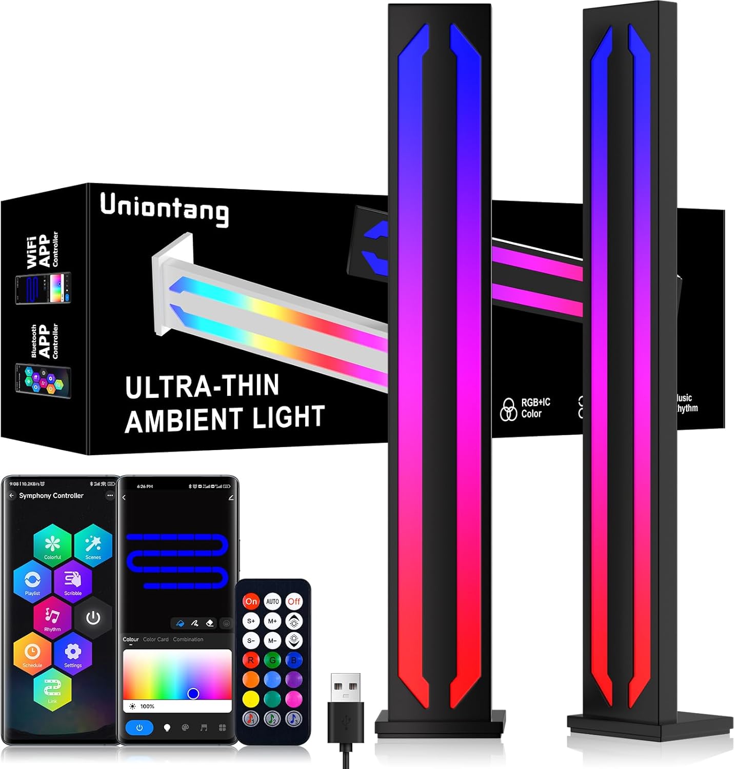 Smart LED RGB Ultra Slim Lamps, Metal Aluminium Housing with App Control and Music Sync Rhythm Mode, Warm Mood Lighting for Desktop Gaming, PC, TV, Room Decoration