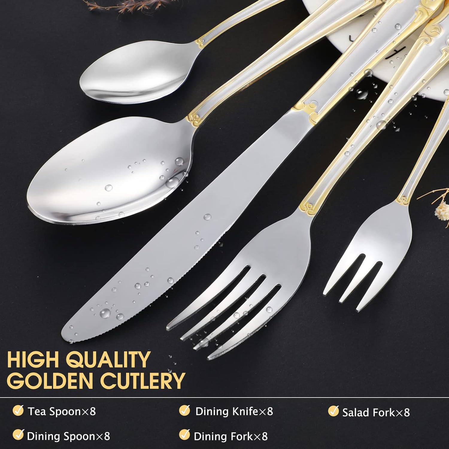 Coume 40 Pcs Gold and Silver Flatware 18/10 Stainless Steel Flatware Set for 8 Fork and Spoon Silverware Set Gold Silver Utensils for Wedding Family Gatherings Hotel, Dishwasher Safe