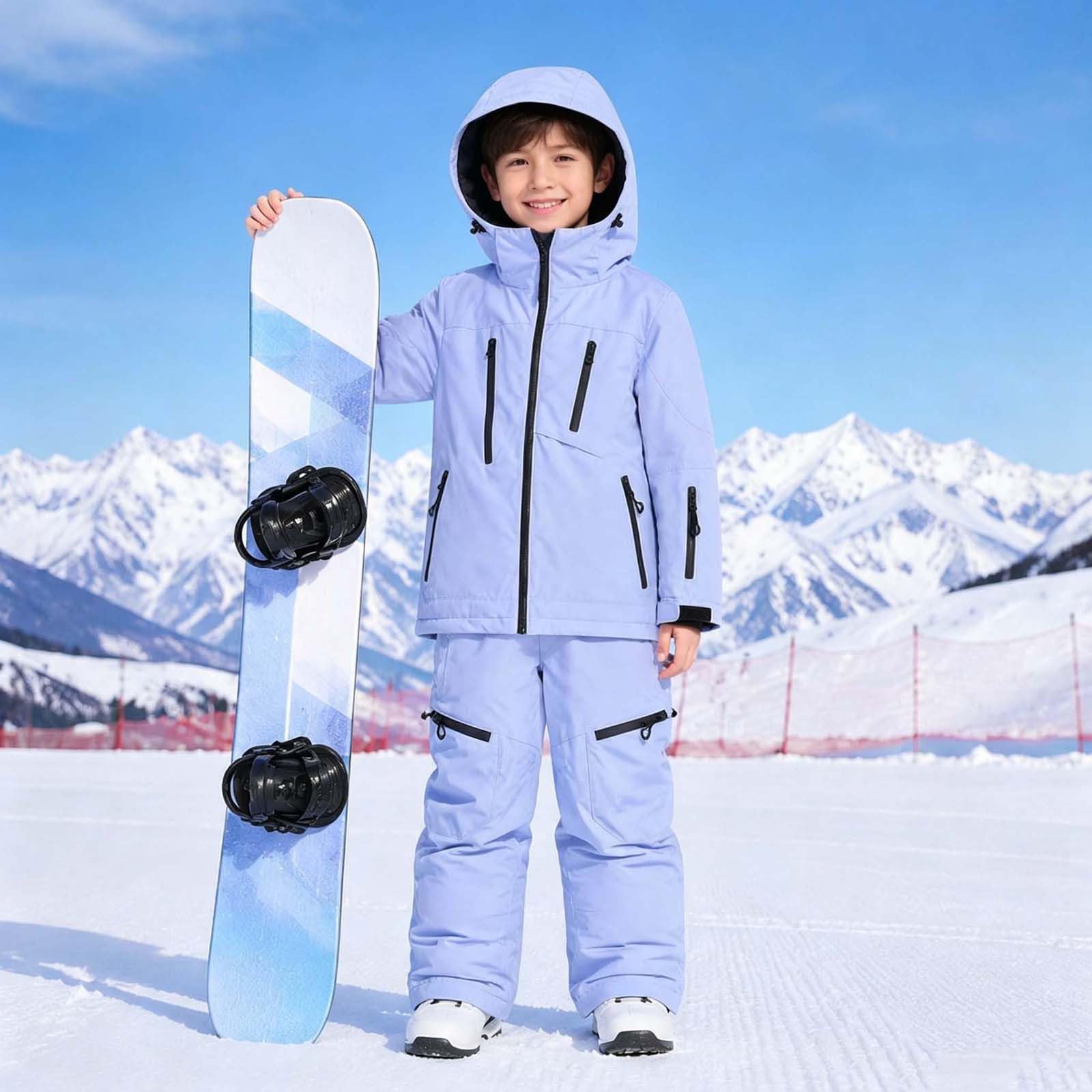 Skianzug Kinder Wasserdicht mit Kapuze, Latzhose, Skijacke und Skihose