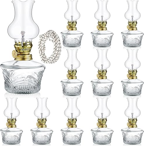 Miniatura 37 de Yexiya 6 lámparas de aceite vintage de vidrio de queroseno, lámpara rústica, cámara de queroseno transparente de aceite, huracán con mecha extra