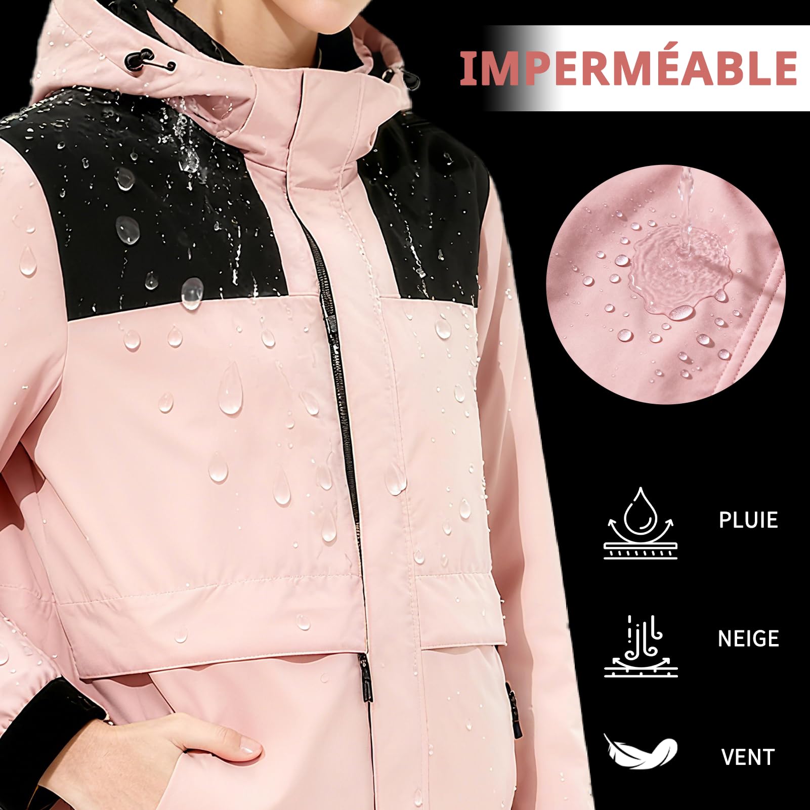 Giacca Riscaldato da Donna Impermeabile Giacca con Cappuccio con Batteria 7.4v, Softshell Calda Giacca Invernale per Moto, Pesca, attività all'aperto