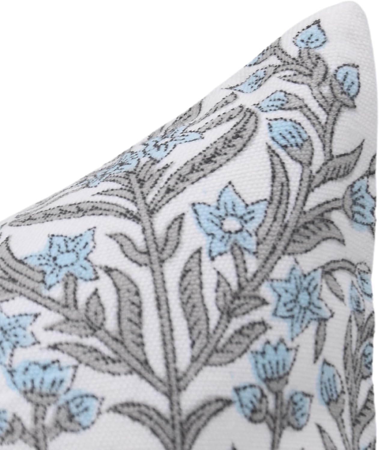 Handmade Thick Cotton White Premium Fabric 18x18 Inch Throw Zipper Pillowcase Cushion Cover Décor for Sofa, Couch, Outdoor, Farmhouse, Living Room (Vrindavan-Blue)