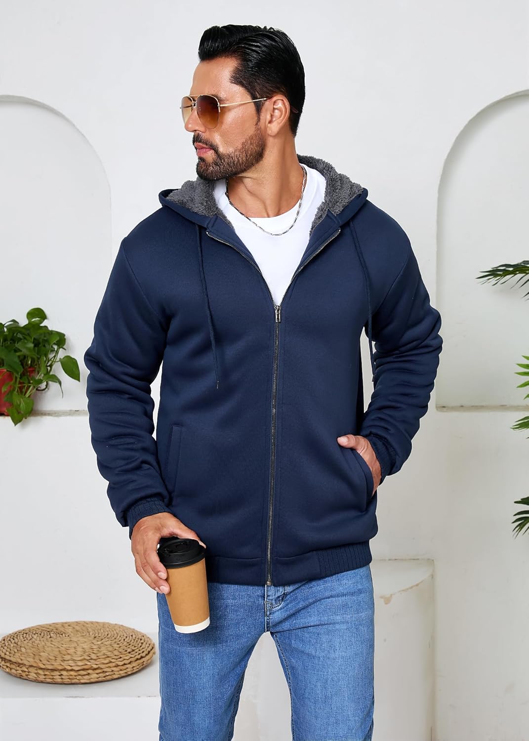 Men's Sherpa Jacket Heavyweight Zip Up Hoodie Fleece Hooded Sweatshirt with Pocket - Image 2