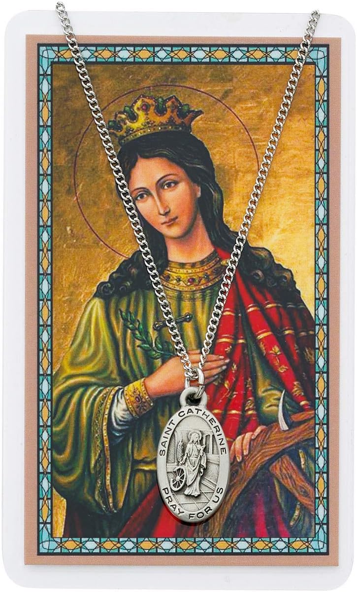 Oval St. Catherine of Alexandria Medal with Prayer Card