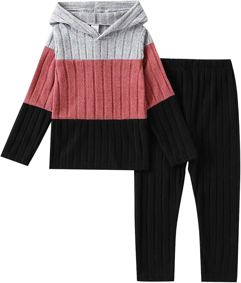 Kxuryueo Toddler Kid Girls Clothes Ribbed Color Block Long Sleeve Hoodie Sweatsuit Set Fall Outfits