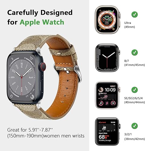 Miniatura 4 de REYUIK Leather Band Compatible with Apple Watch iWatch 38mm 40mm 41mm 42mm 44mm 45mm 49mm Women Men, Luxury Designer Retro Leather Wristband for