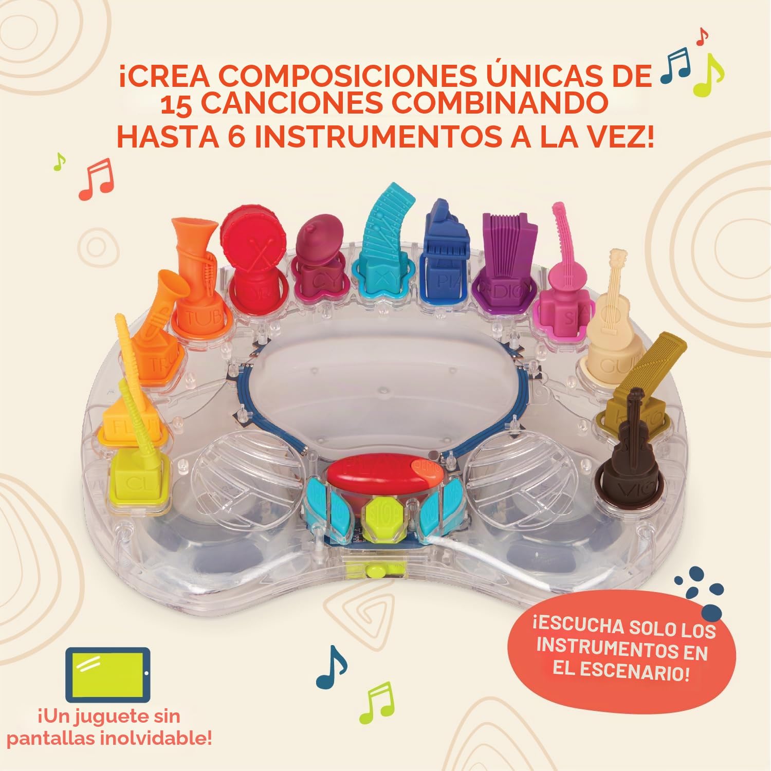 B. toys Symphony in B. Orquesta interactiva Musical con 13 Instrumentos | Escenario musical interactivo con 13 instrumentos, 15 canciones y espacio para hasta 6 instrumentos a la vez, a, 3 años y +