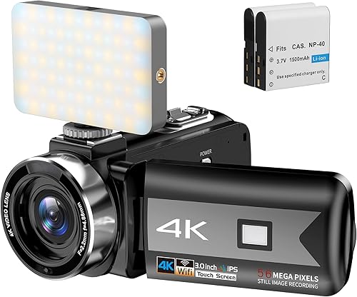 Cámara de video 4K, videocámara de 56 MP con zoom digital de 16X, cámara de vlogging con WiFi, cámara de pantalla táctil de rotación de 270 con