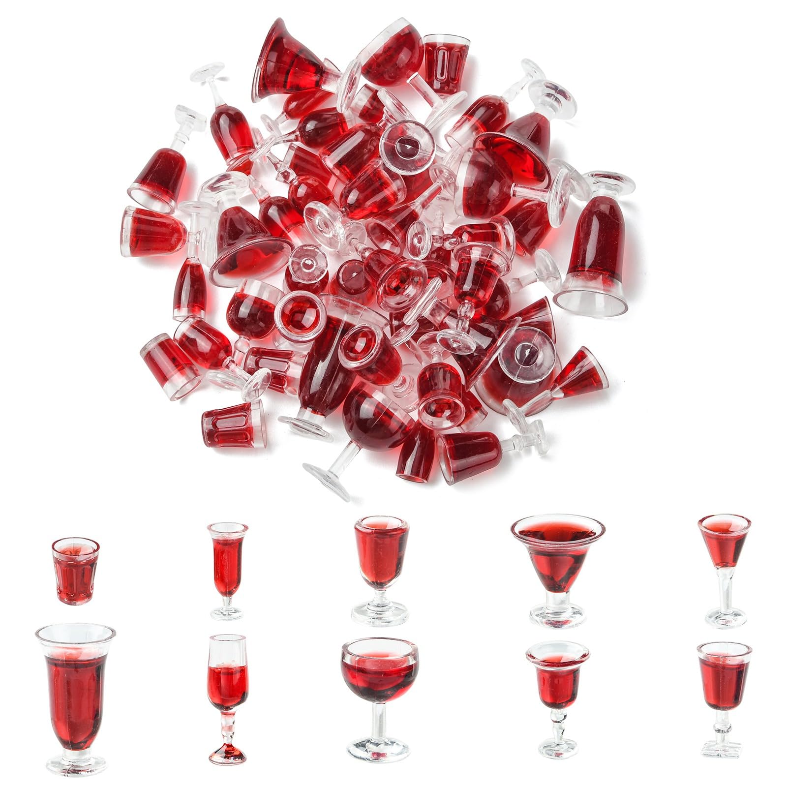 Stiesy 50Pcs Acrylic Wine Glass Figurines Red Wine Cup Miniature Goblet Drink Theme Ornaments for Bar Home Micro Landscape Accessories Pretending Prop Decorations
