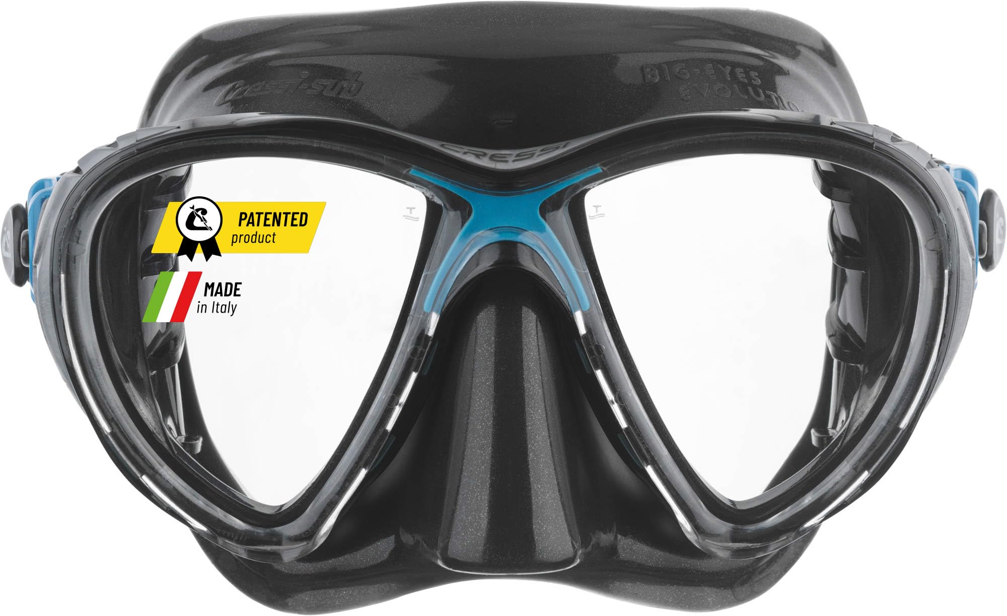 Cressi Big Eyes Evolution High Quality Mask - Revolutionary Adult Diving And Snorkeling Mask High Quality Silicone, Black/Blue, One Size