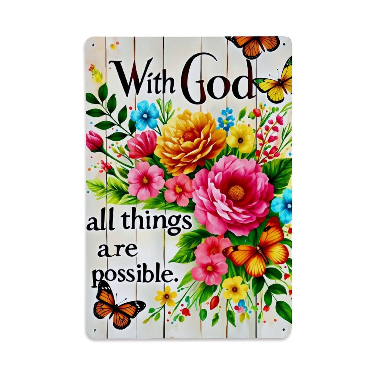 Floral Butterflies Wood Background Text Tin Sign Vintage Metal Poster, Home Bar Garage Man Cave Cafe Indoor & Outdoor Wall Decoration 8x12Inches