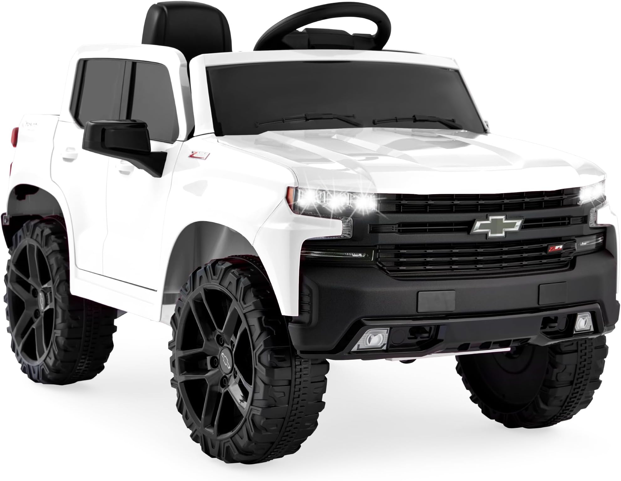 Best Choice Products 12V Licensed Chevrolet Silverado Ride On Truck, Electric Car Toy w/Parent Remote Control, Truck Bed Storage, Bluetooth Speaker, LED Lights, 2.5 MPH Max Speed - White
