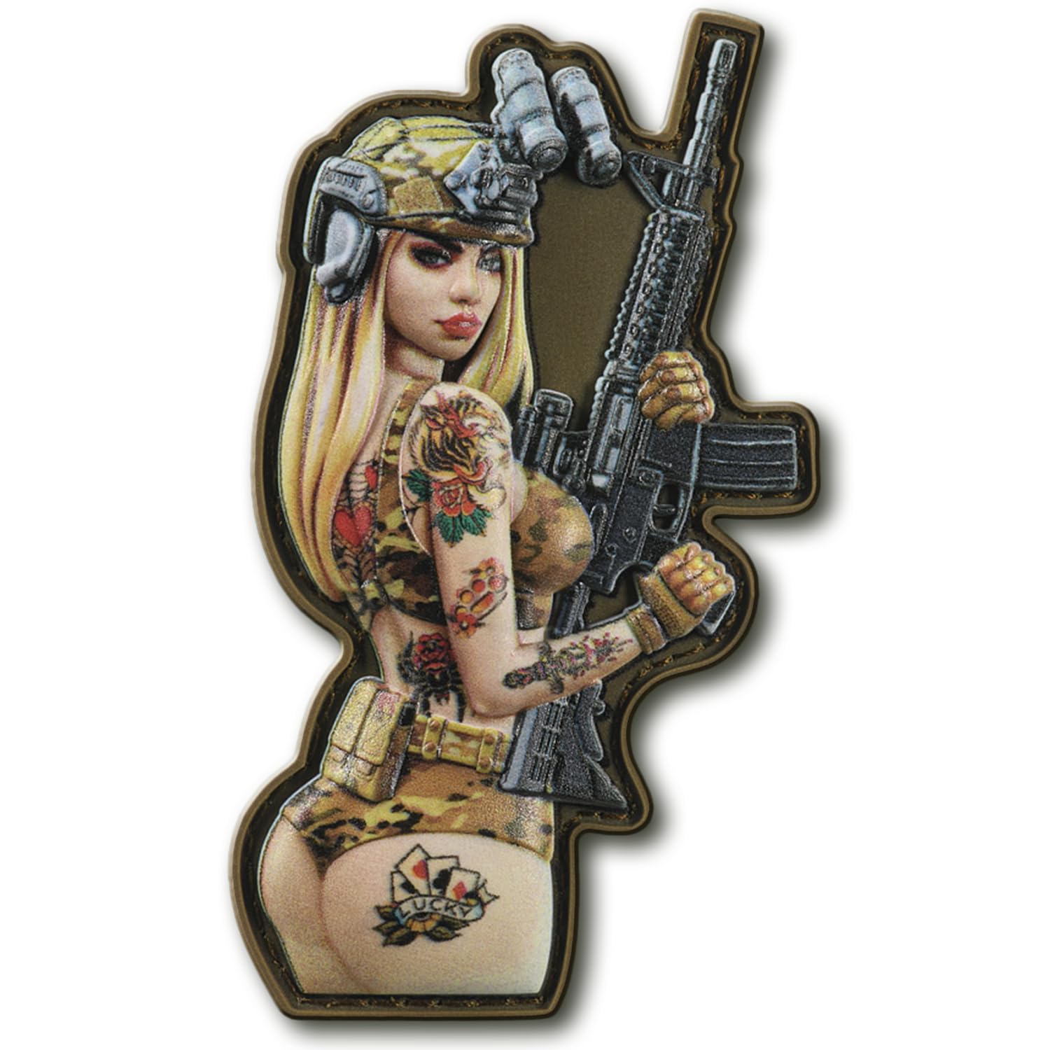 M-Tac Morale Patch Tactical Girl - PVC Tactical Military Patch with Hook Fastener Backing - Real-Looking Patches for Vest, Backpacks, Hats (#8 Lucky)