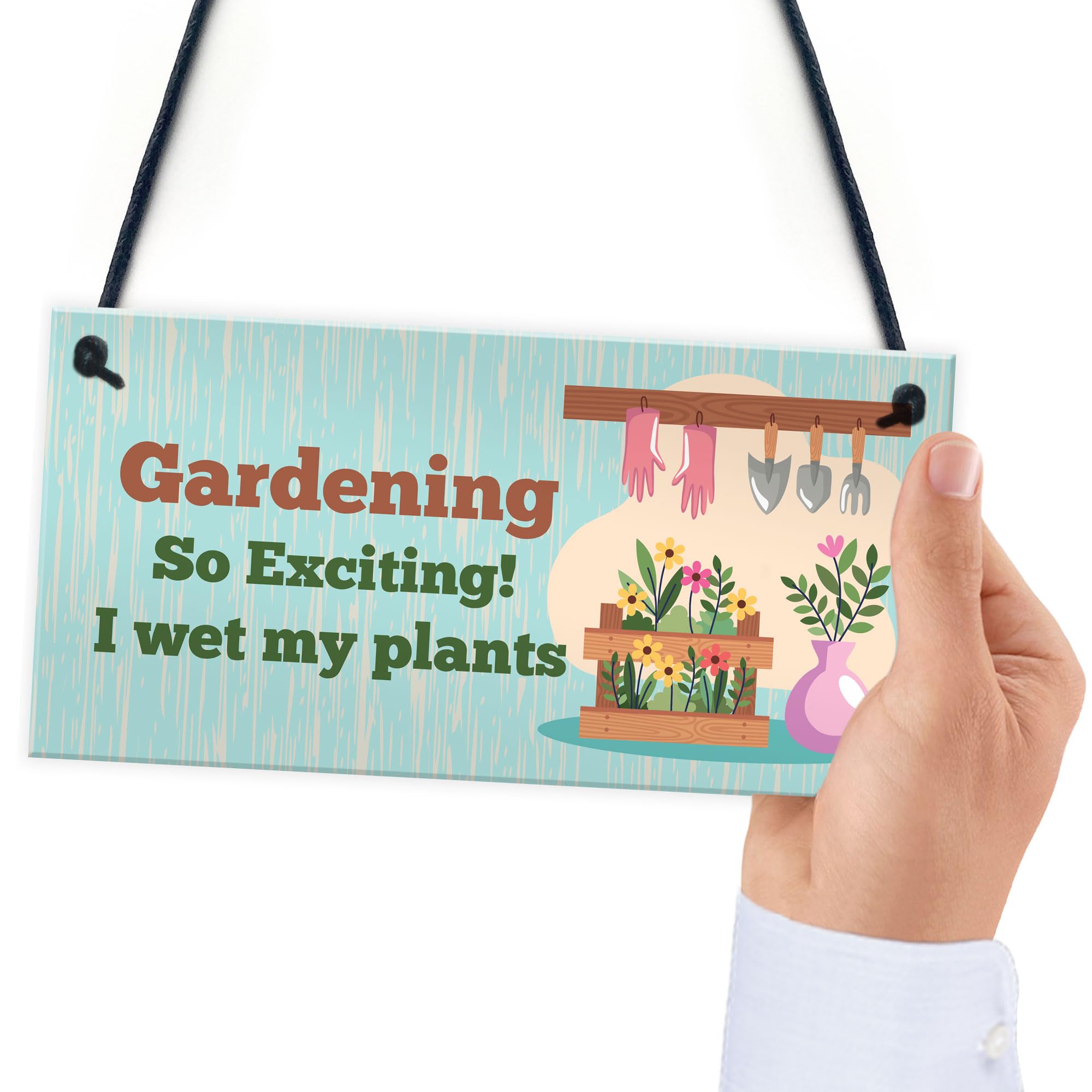 Red Ocean Gardening Plaque - 'So Exciting I Wet My Plants' - Funny Novelty Garden Shed Sign - Gardener Gifts - Friendship Gift For Women - Garden Decor Signs