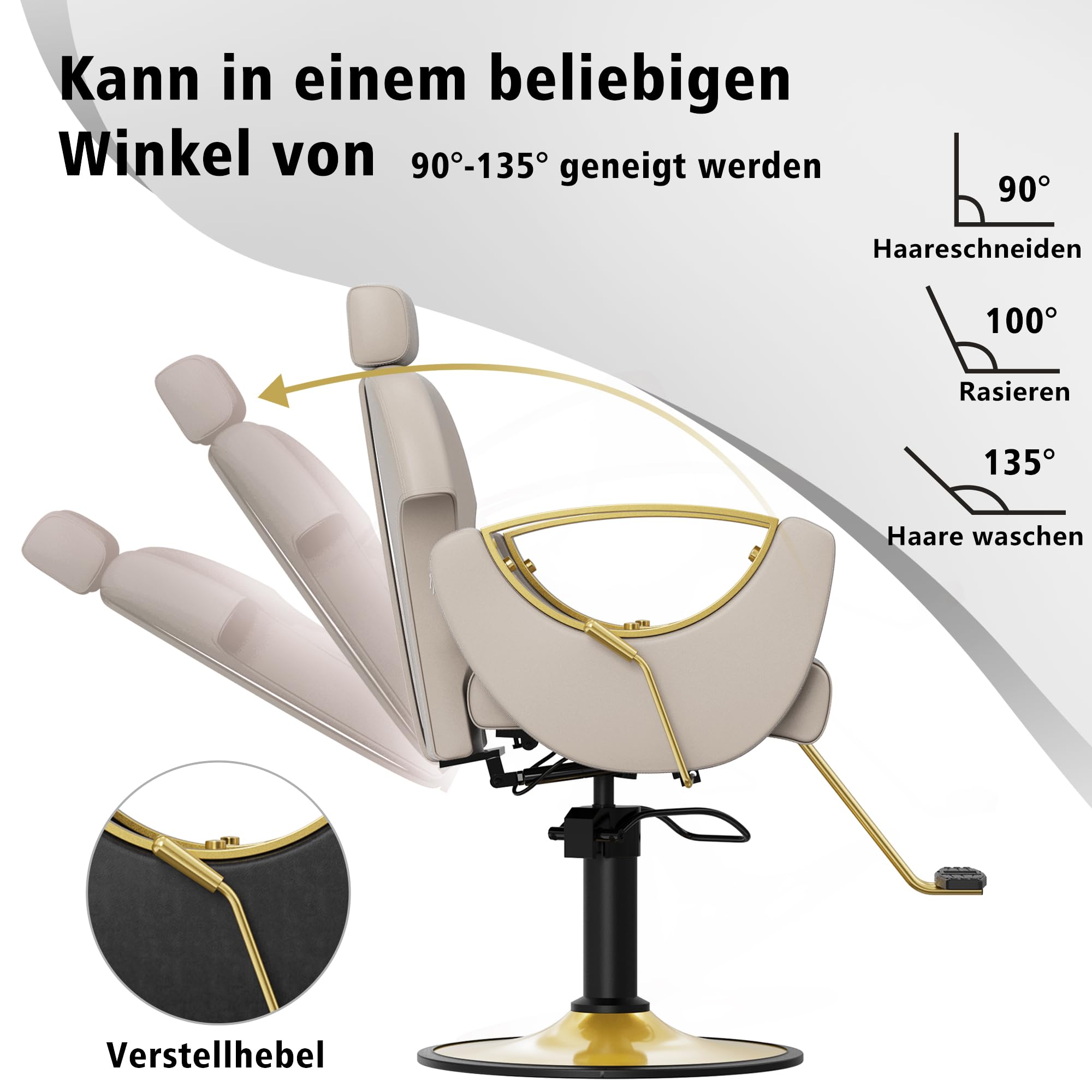 Friseurstuhl Hydraulisch Kippbar 360-Grad-Drehung Frisörstuhl Schönheitssalon Grau