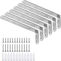 LSK Heavy Duty Stainless Steel L Brackets 6x2 Inch (150x50mm) Corner Shelf Supports, 42lb Max Load, Rustproof Pack of 6