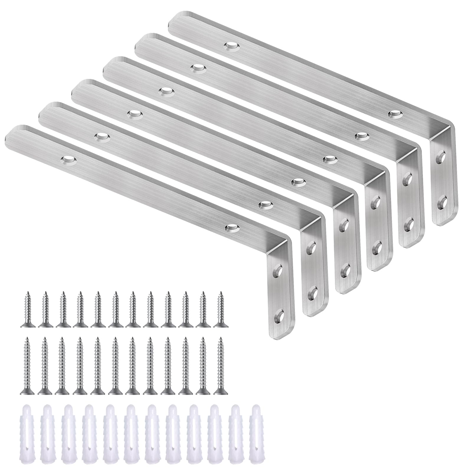 LSK 6PCS L Bracket, L 6"×H 2" Shelf Support Bracket, Max Load :42lb, Silver